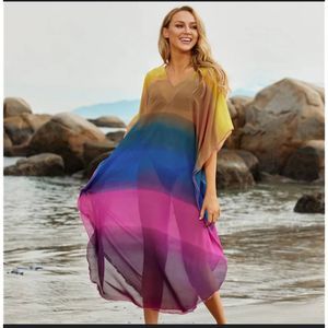 Women Chiffon BOHo V Neck Rainbow Bikini Cover Up One Size
